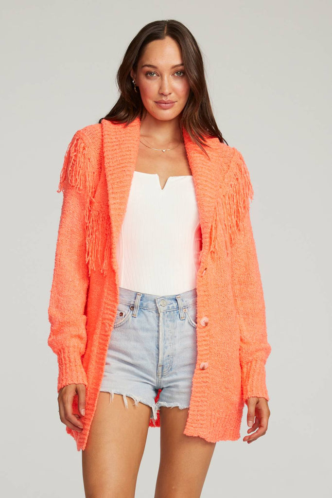 creamsicle color fringe sweater