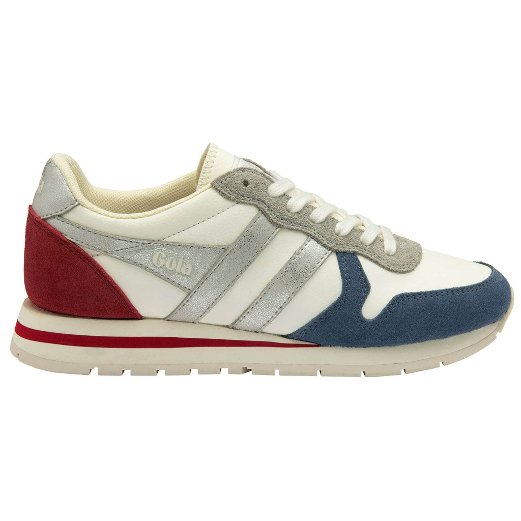 red silver and blue sneaker
