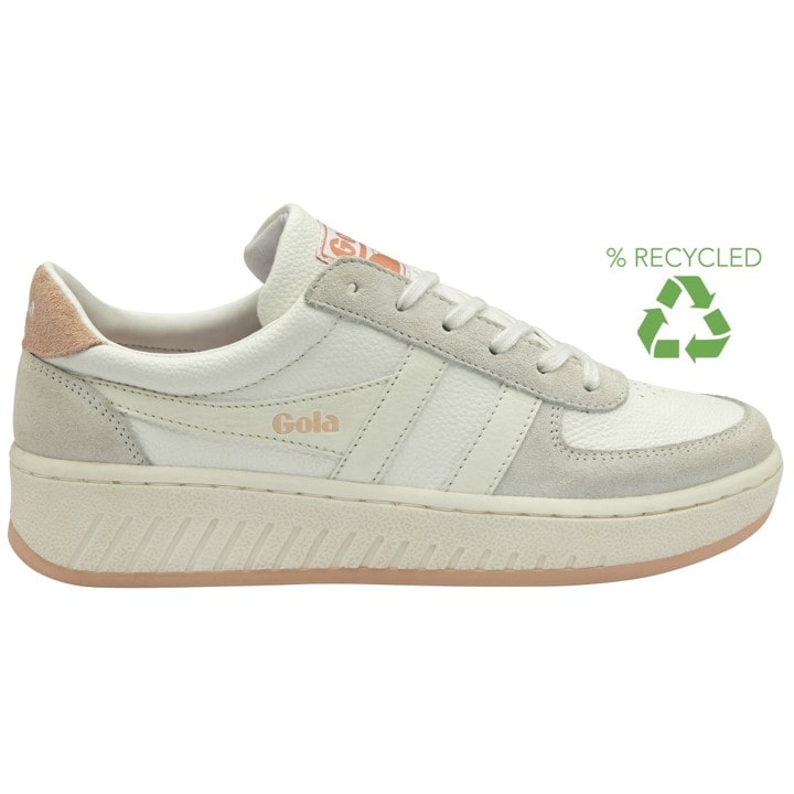 white court style sneaker with light pink