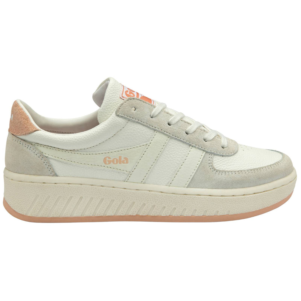 white court style sneaker with light pink