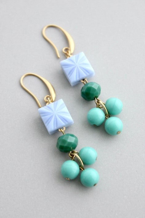 Periwinkle, green and turquoise earrings