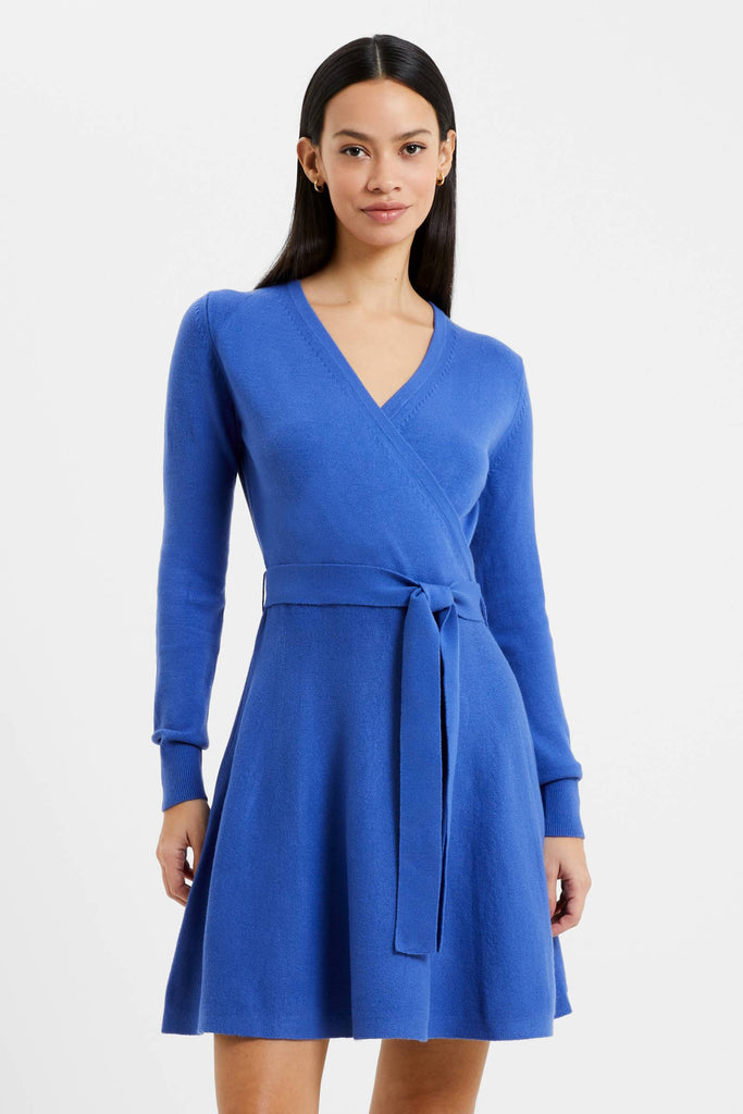 blue wrap dress