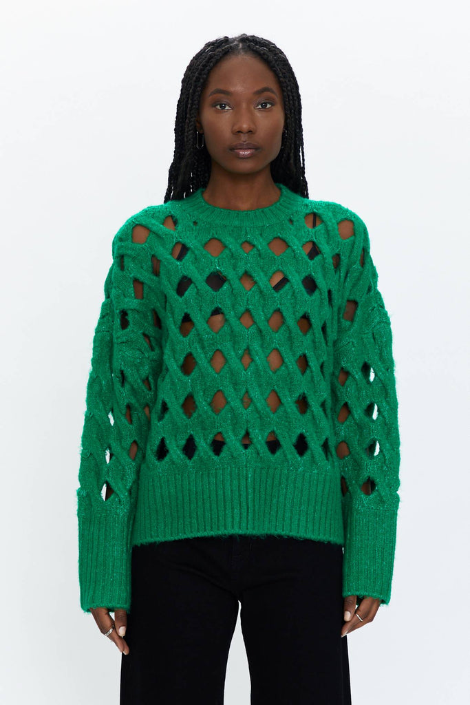 green cutout sweater