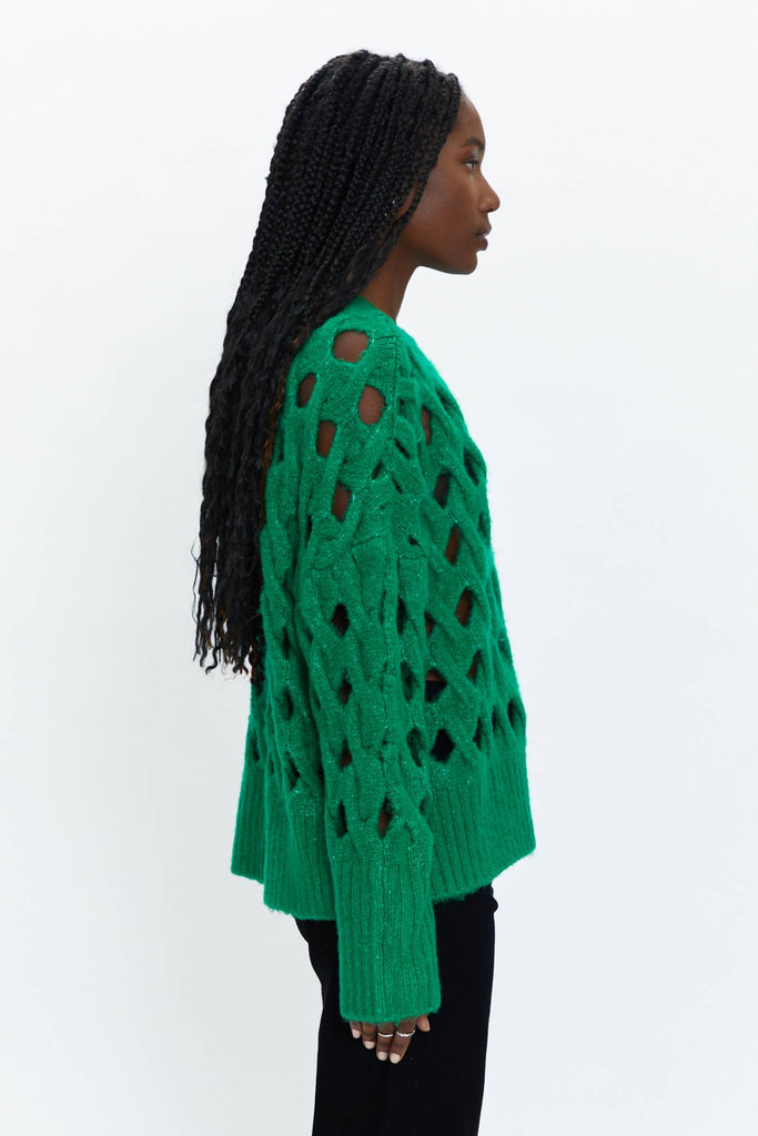 green cutout sweater