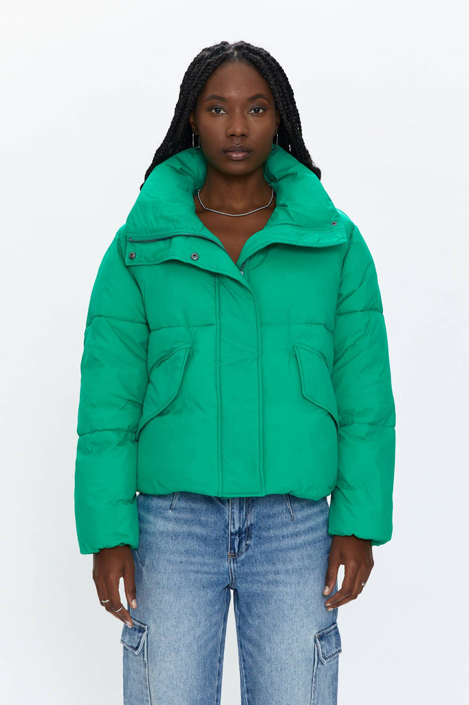 green puffer jacket