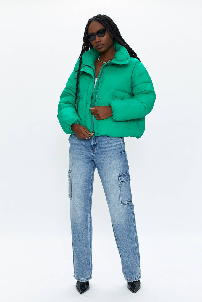 green puffer jacket