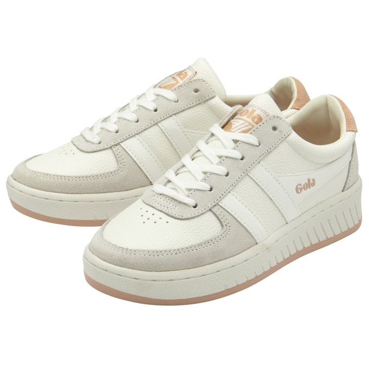 white court tennis shoe with light pink