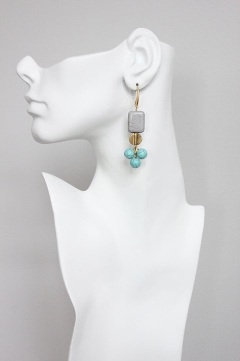 gray and turquoise drop earrings