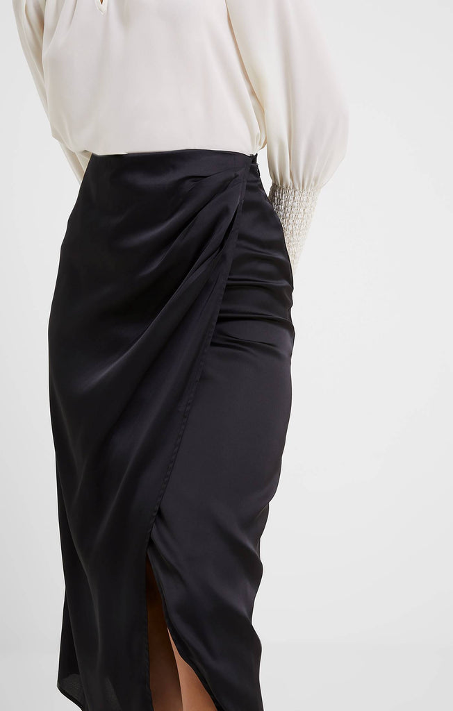 black satin wrap skirt