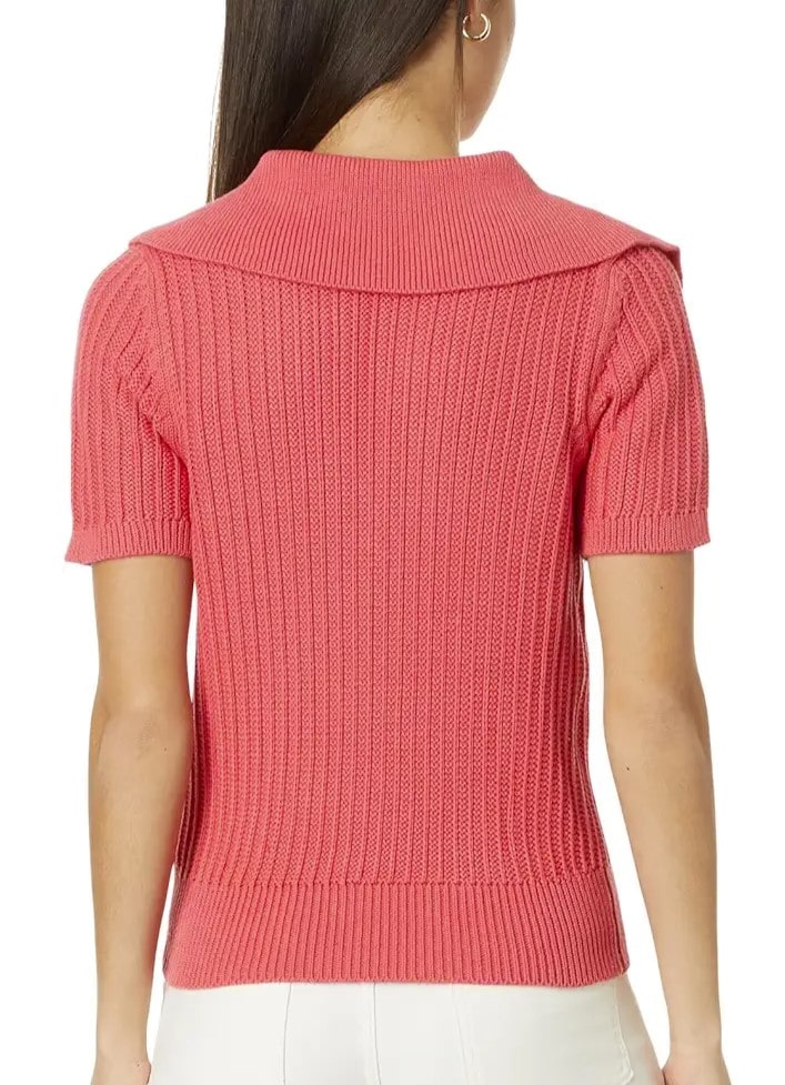 pink collared knit top