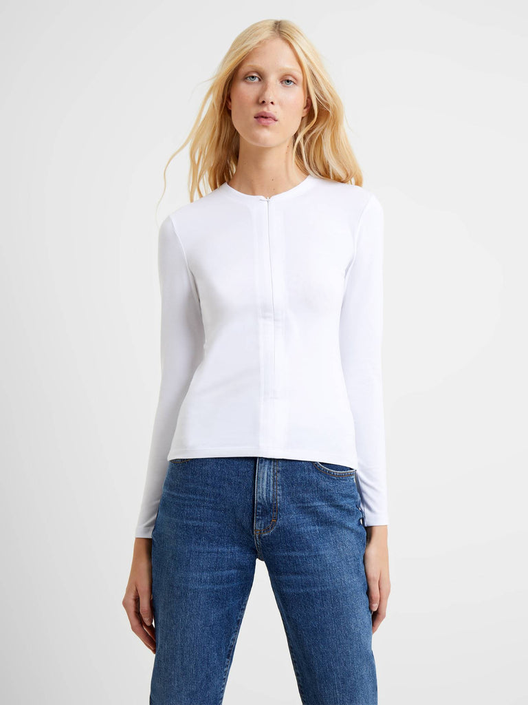 white cotton long sleeve zip top