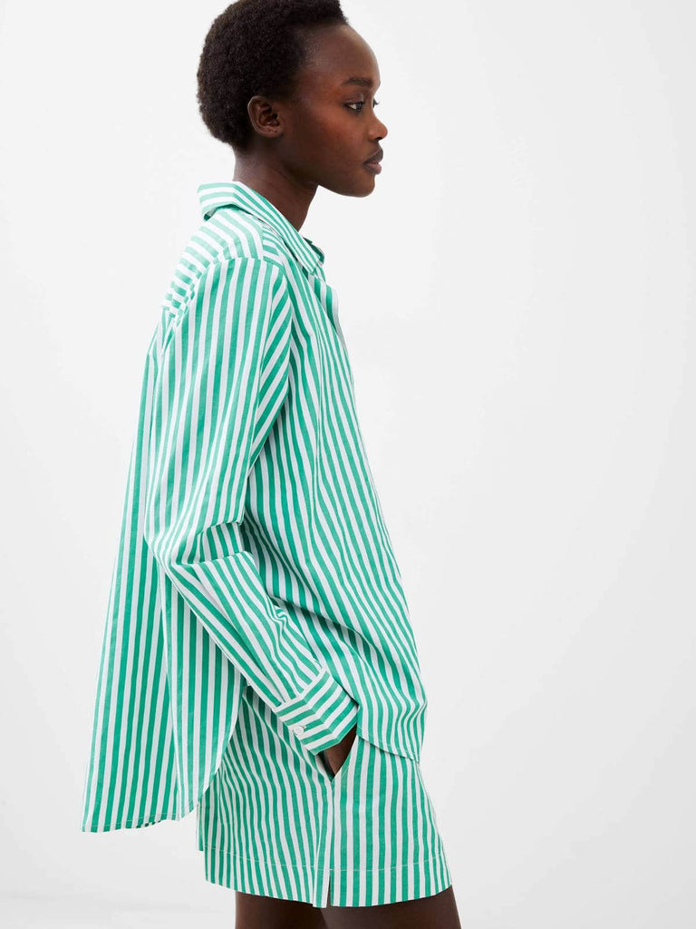 green and white striped button up