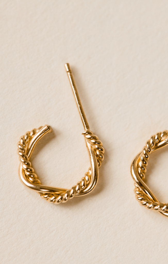 gold braided mini hoop earrings