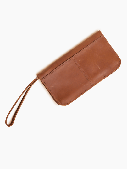 whiskey colored leather snap wallet